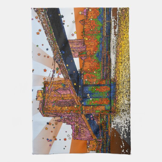 Psychedelic NYC: Brooklyn Bridge #1 Theedoek (Verticaal)