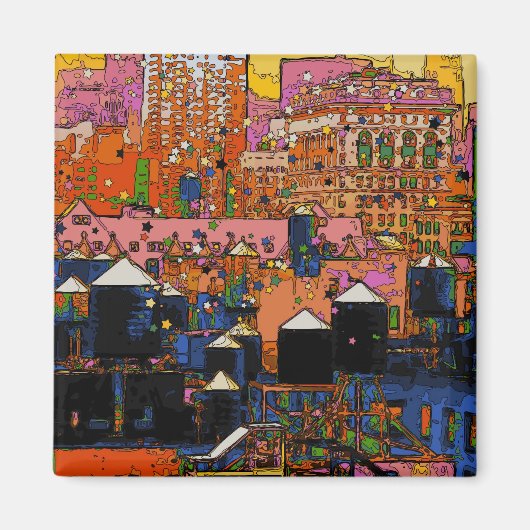 Psychedelic NYC: NYC-watertorens in de winter #9 Magneet (Voorkant)