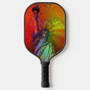 Psychedelic NYC Rainbow Color Statue of Liberty 1R Pickleball Paddle