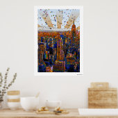 Psychedelic NYC Skyline: ESB, WTC #1 Poster (Keuken)
