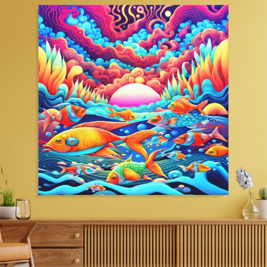 Psychedelic Ocean Canvas Afdruk (Insitu (Woonkamer))