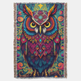 🌈 Psychedelic Owl Comfort – Boho Animal Throw Art Deken