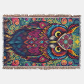 🌈 Psychedelic Owl Comfort – Boho Animal Throw Art Deken (Voorkant)