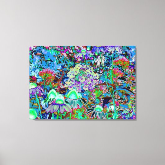 Psychedelic Paars en Lime Green Garden Flowers Canvas Afdruk (Voorkant)