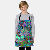 Psychedelic Paars en Lime Green Garden Flowers Schort (Gedragen)