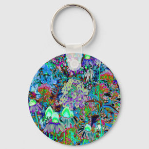Psychedelic Paars en Lime Green Garden Flowers Sleutelhanger