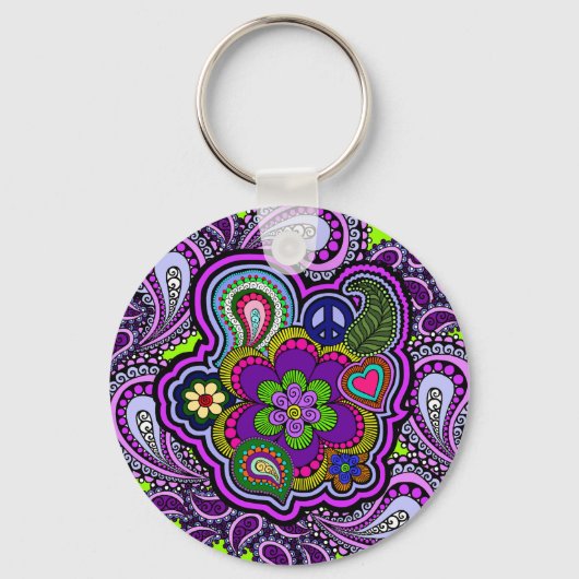 Psychedelic Paars Paisley Sleutelhanger (Voorkant)