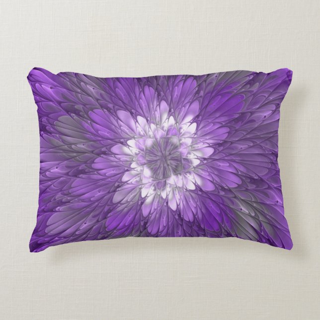 Psychedelic Paarse Flower Abstract fractal Art Accent Kussen (Voorkant)