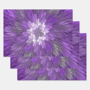 Psychedelic Paarse Flower Abstract fractal Art Inpakpapier Vel