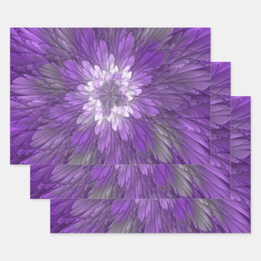 Psychedelic Paarse Flower Abstract fractal Art Inpakpapier Vel (Set)
