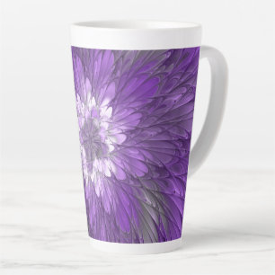 Psychedelic Paarse Flower Abstract fractal Art Latte Mok