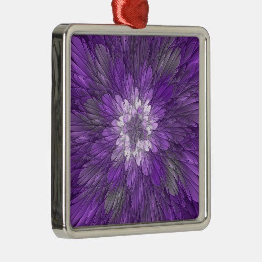 Psychedelic Paarse Flower Abstract fractal Art Metalen Ornament (Rechts)
