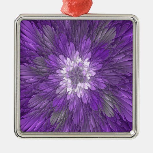 Psychedelic Paarse Flower Abstract fractal Art Metalen Ornament (Voorkant)