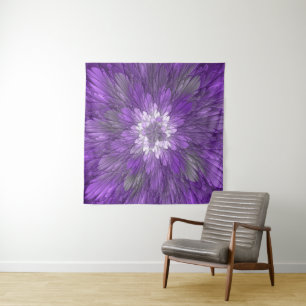 Psychedelic Paarse Flower Abstract fractal Art Wandkleed