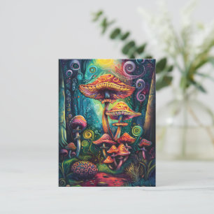 Psychedelic paddenstoelen Funky kleurrijke kunstwe Briefkaart