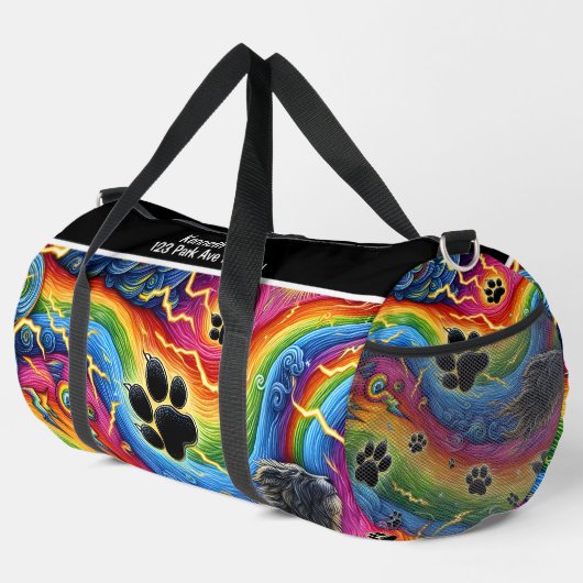 Psychedelic Paw Print Pet Adventure Monogram Plunjezak (Rechterhoek)