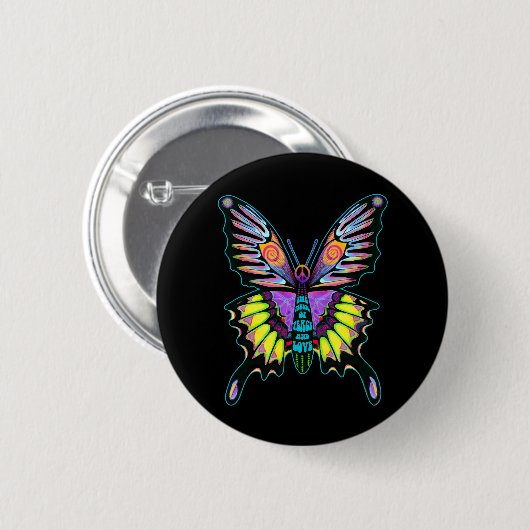 Psychedelic Peace Butterfly Ronde Button 5,7 Cm (Voorkant /achterkant)