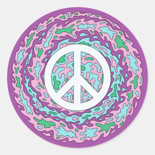 Psychedelic Peace Ronde Sticker (Voorkant)