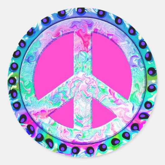 Psychedelic Peace Sign Abstract Ronde Sticker (Voorkant)