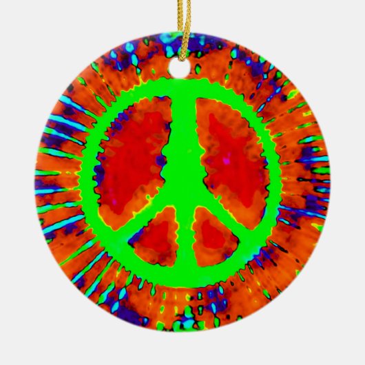 Psychedelic Peace Sign Kerstmis Keramisch Ornament (Voorkant)