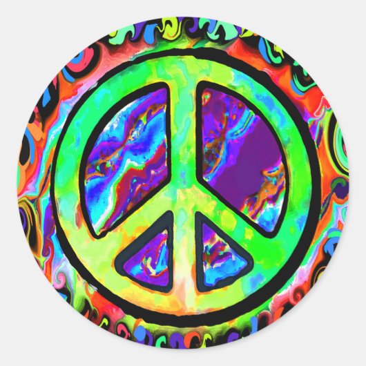 Psychedelic Peace Sign Ronde Sticker (Voorkant)