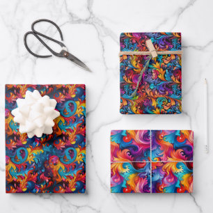 Psychedelic Peace Sign & Stropdas-Dye Swirls 3D Pa Inpakpapier Vel