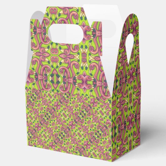 PSYCHEDELIC PINK FLAMINGOS GABLE FAVOR BOX Birds Bedankdoosjes (Geopend)