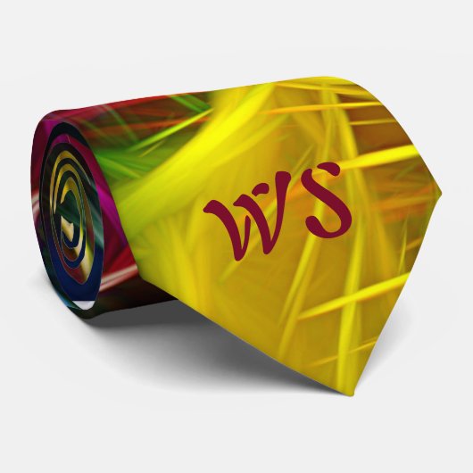Psychedelic Pink Yellow Abstracte Initialen Stropdas (Opgerold)