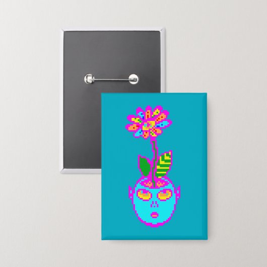 Psychedelic Pixel Art POT HEAD Button (Voorkant / Achterkant)