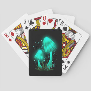 Psychedelic Pixie Pet Gloeiende Cyan Mushroom Pokerkaarten