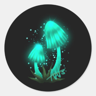 Psychedelic Pixie Pet Gloeiende Cyan Mushroom Ronde Sticker