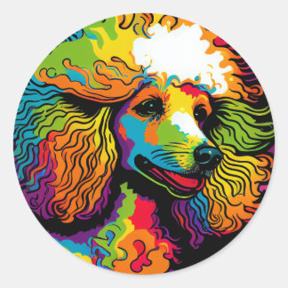 Psychedelic Poodle Dog Design Ronde Sticker