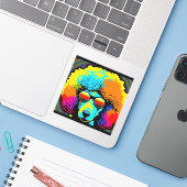 Psychedelic Poodle Dog Design Sticker (Laptop met iPhone)