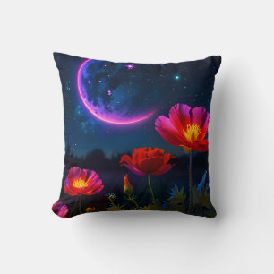 Psychedelic Poppy Landschap met Maan Kussen