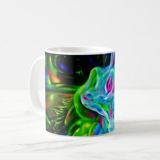 Psychedelic Rabbit Dragon in Neon Fantasy Koffiemok (Voorkant links)