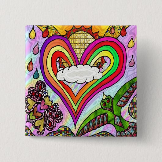 Psychedelic Rainbow Heart Art Print Vierkante Button 5,1 Cm (Voorkant)