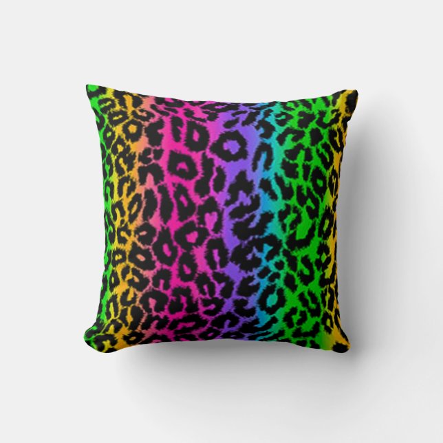 Psychedelic Rainbow Leopard Animal Print Pillow Kussen (Voorkant)