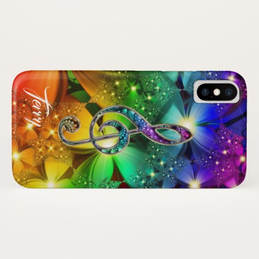 Psychedelic Rainbow Music Clef iPhone X Hoesje (Achterkant (horizontaal))