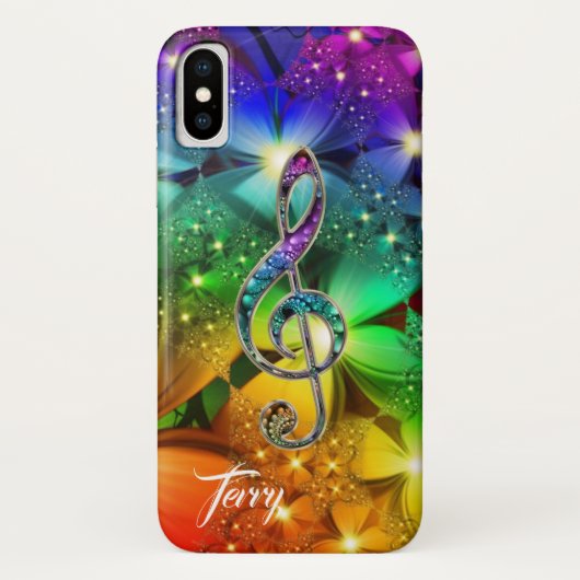Psychedelic Rainbow Music Clef iPhone X Hoesje (Achterkant)