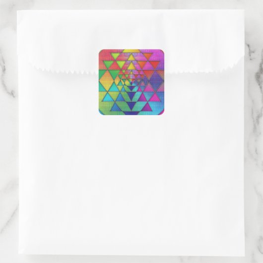 Psychedelic Rainbow Sri Yantra voor welvaart Vierkante Sticker (Tas)
