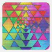 Psychedelic Rainbow Sri Yantra voor welvaart Vierkante Sticker (Voorkant)