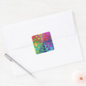 Psychedelic Rainbow Sri Yantra voor welvaart Vierkante Sticker (Envelop)