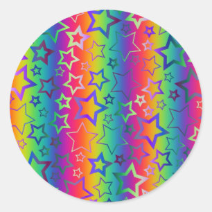 Psychedelic Rainbow Stars Ronde Sticker