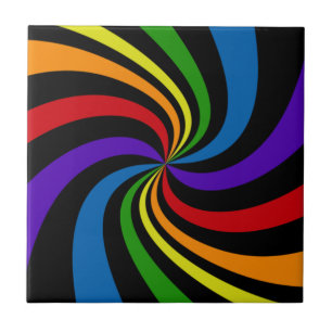 Psychedelic Rainbow Swirl Bold Black Abstracte Wil Tegeltje