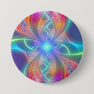 Psychedelic Rainbow Swirls Fractal Pattern Ronde Button 7,6 Cm