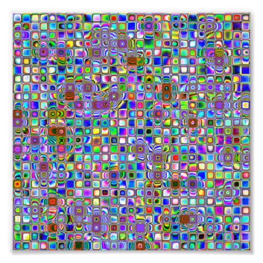 Psychedelic Rainbow Textured Mosaic Tiles Pattern Foto Afdruk (Voorkant)