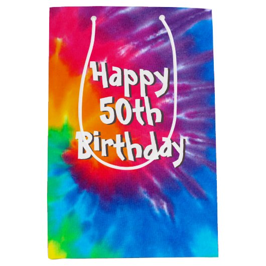 Psychedelic Rainbow Tie Dye 50th Verjaardag Medium Cadeauzakje (Voorkant)