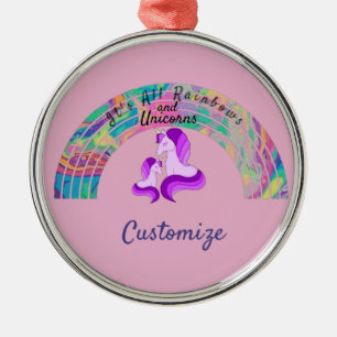 Psychedelic Rainbows and Unicorns Thunder_Cove Metalen Ornament