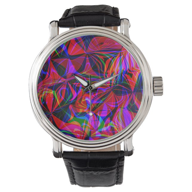 Psychedelic Red Mix Abstract kleurig Horloge (Voorkant)