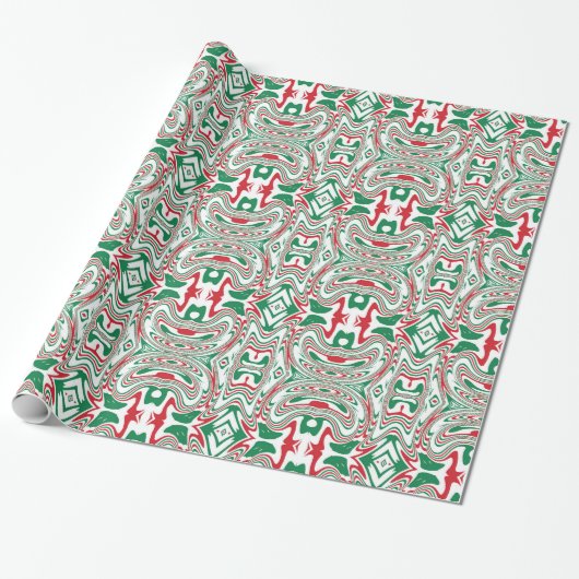 Psychedelic Retro Bold Groovy Kerstpatroon Cadeaupapier (Uitgerold)